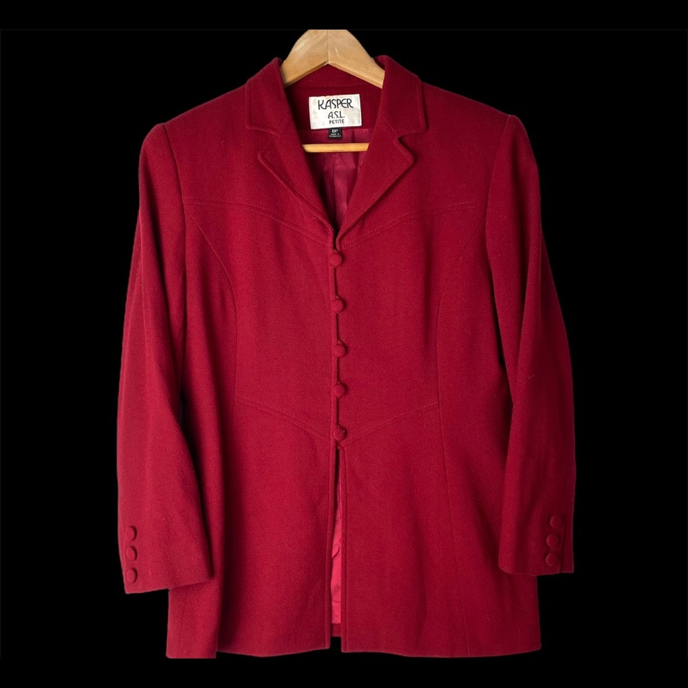 VINTAGE 90S KASPER ASL VIBRANT RED 100% WOOL FULLY LINED BLAZER JACKET✨❤️  [104]
